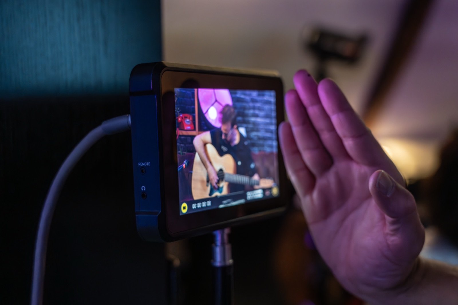 Écran de retour d'une caméra pendant le tournage d'une session